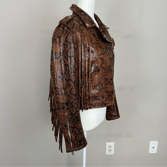 BLANK NYC WORD OF MOUTH SNAKE PRINT FAUX LEATHER FRINGE ZIP UP JACKET SIZE SMALL - Picture 8 of 16